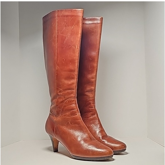 Cole Haan Nike Air Tall  Brown Leather Side Full Zip‎ Boots. Size 7 1/2 B - Picture 1 of 12